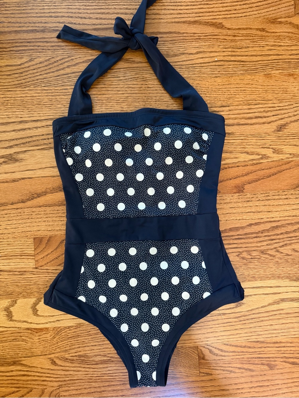 Boden Navy Polka Dot Mesh Halter One Piece Swimsuit Size 4